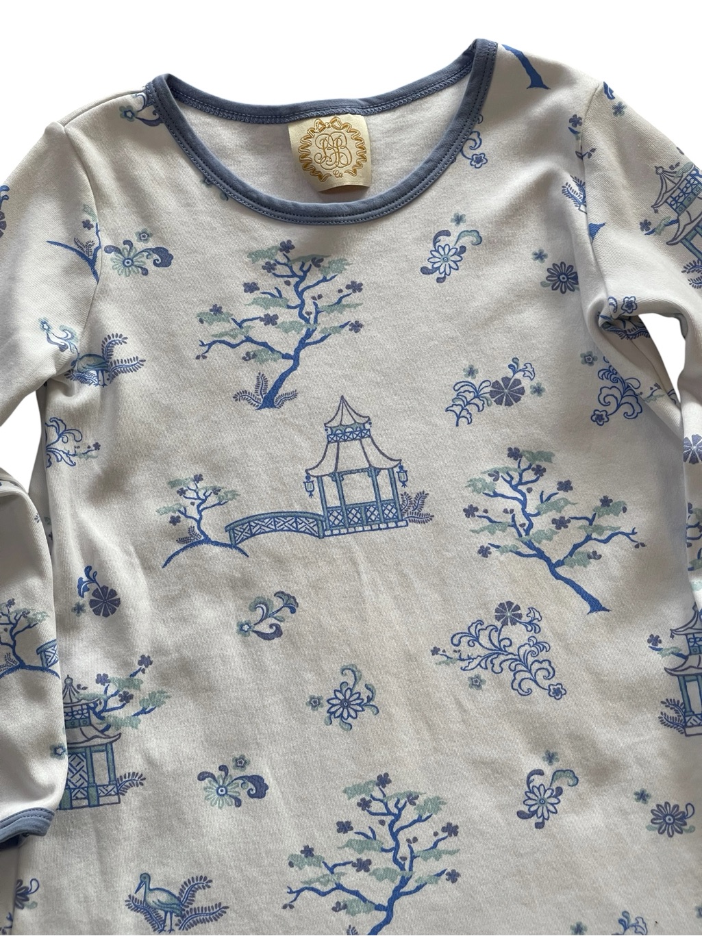 The Beaufort Bonnet Company Polly Play Dress Periwinkle Blue Pagoda Print Sz 9